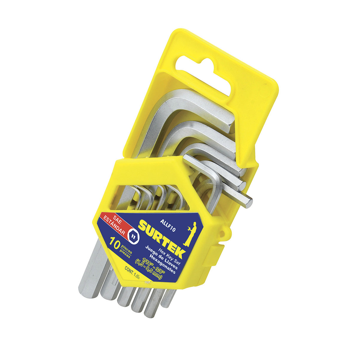 JUEGO LLAVE ALLEN 1/16" A 3/8" HEX 10 PZS REF ALLF10 SURTEK